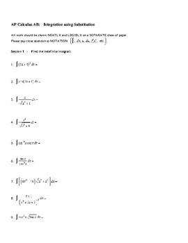 AP Calculus Integration Using Substitution Worksheet By Sarah Dragoon 