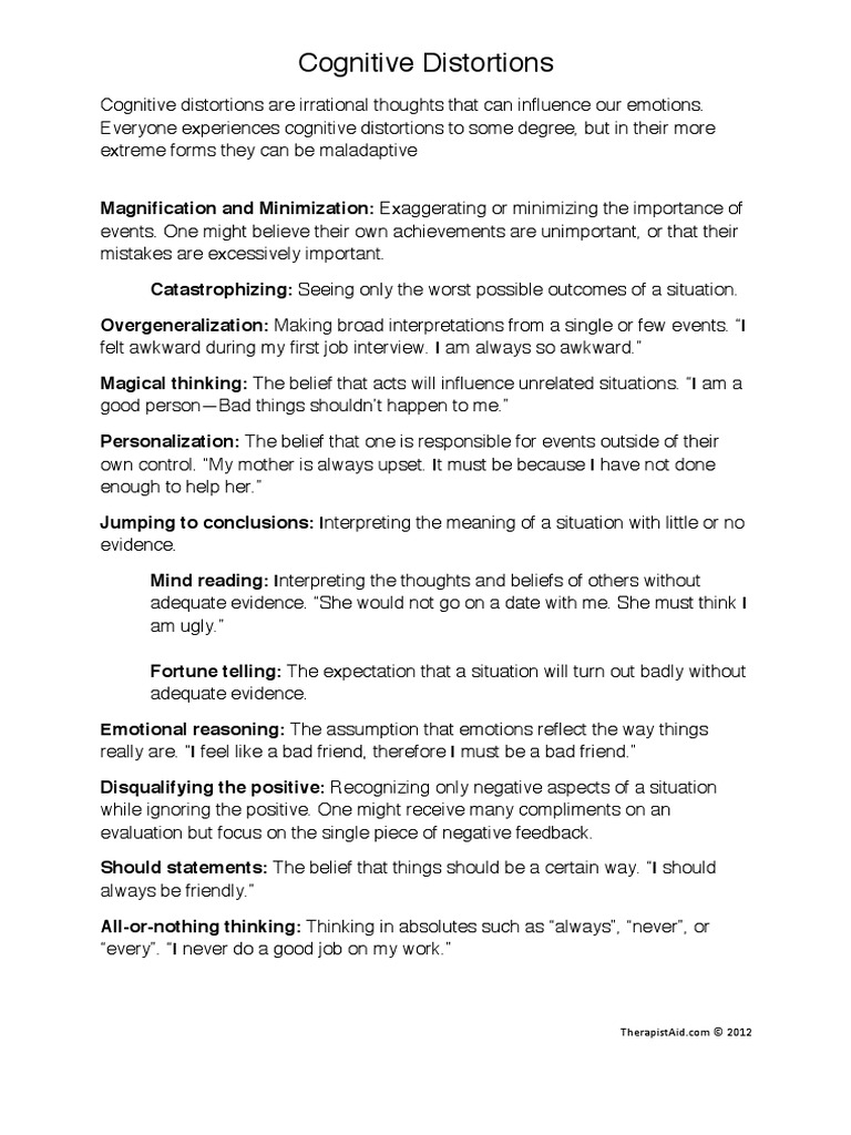 Cognitive Distortions PDF PDF Worksheets Library