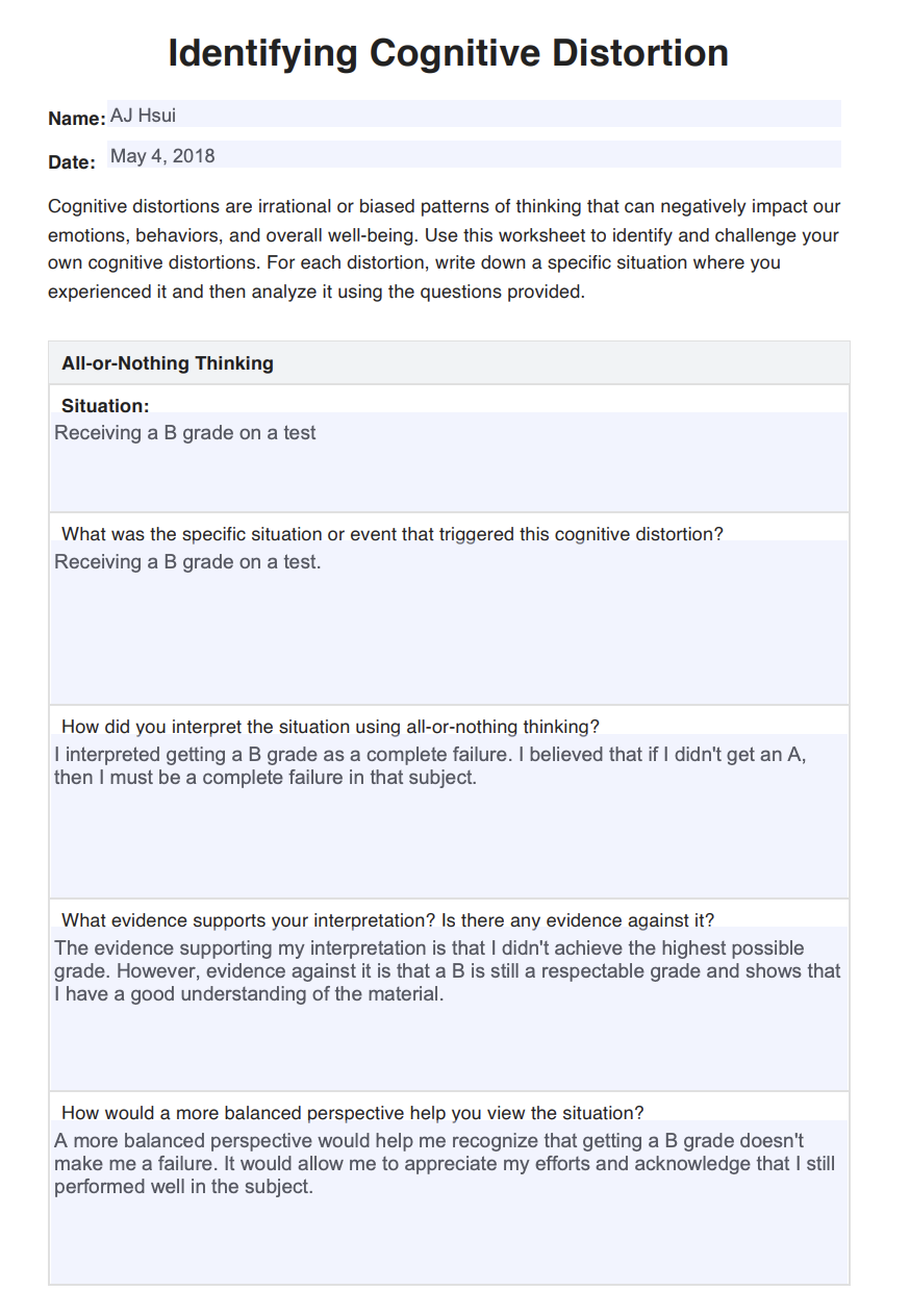 distorted thinking worksheet