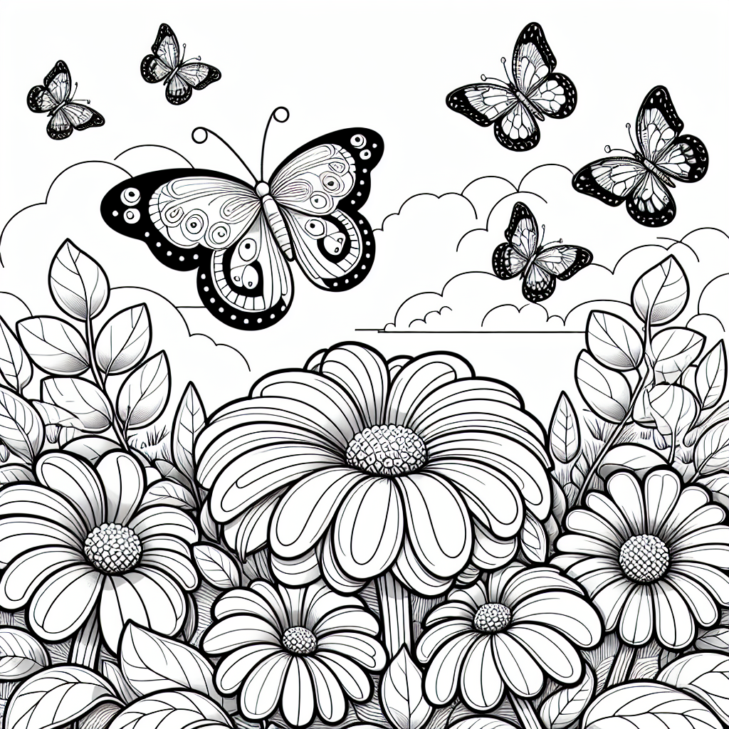Coloring Page Beautiful Butterfly And Flower Color Page For Kids