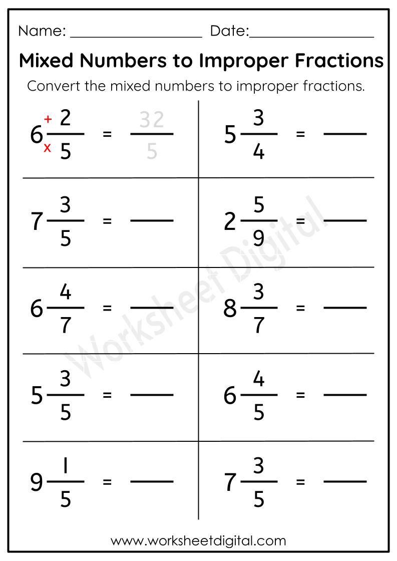 improper to mixed fractions worksheet
