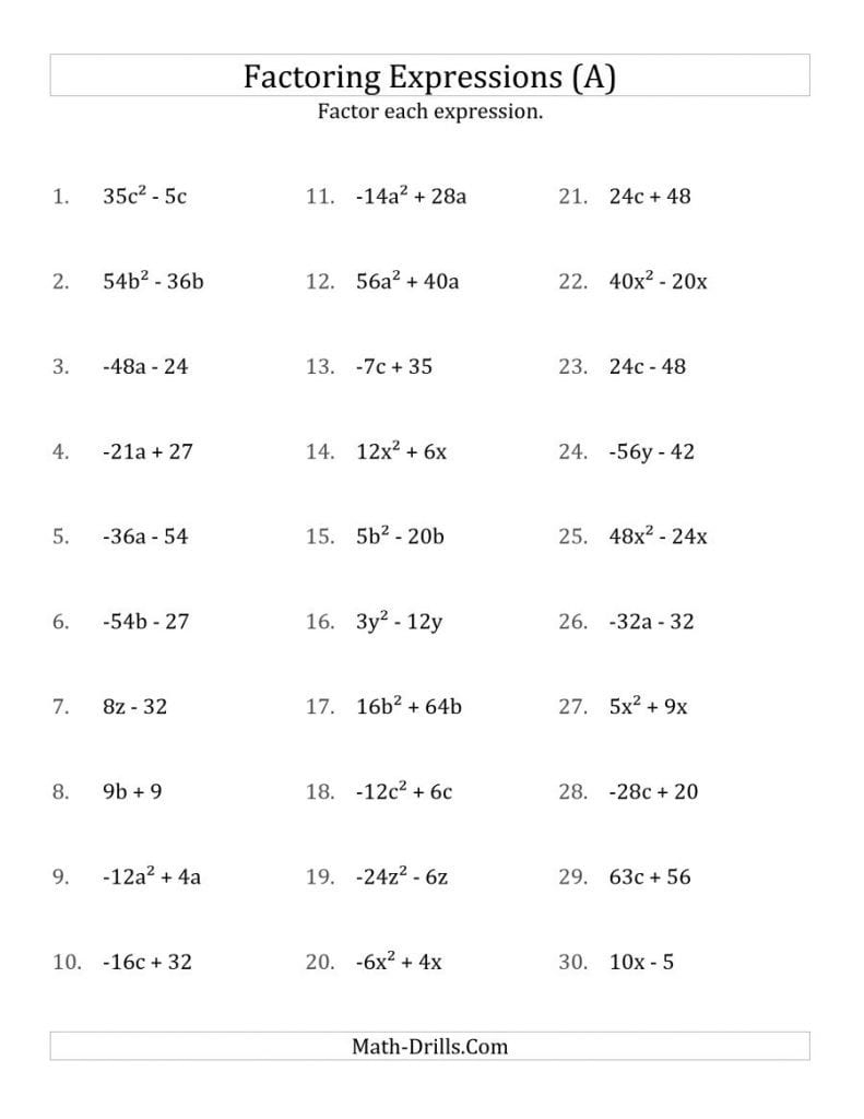 factoring polynomials a 1 worksheet