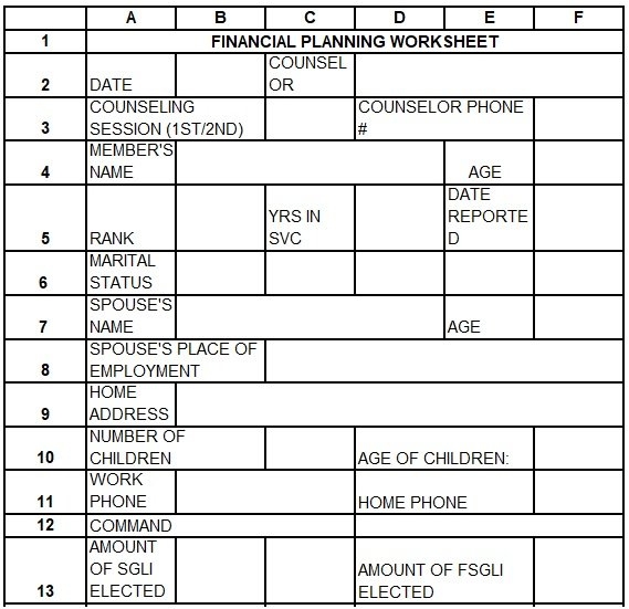 financial planning worksheet