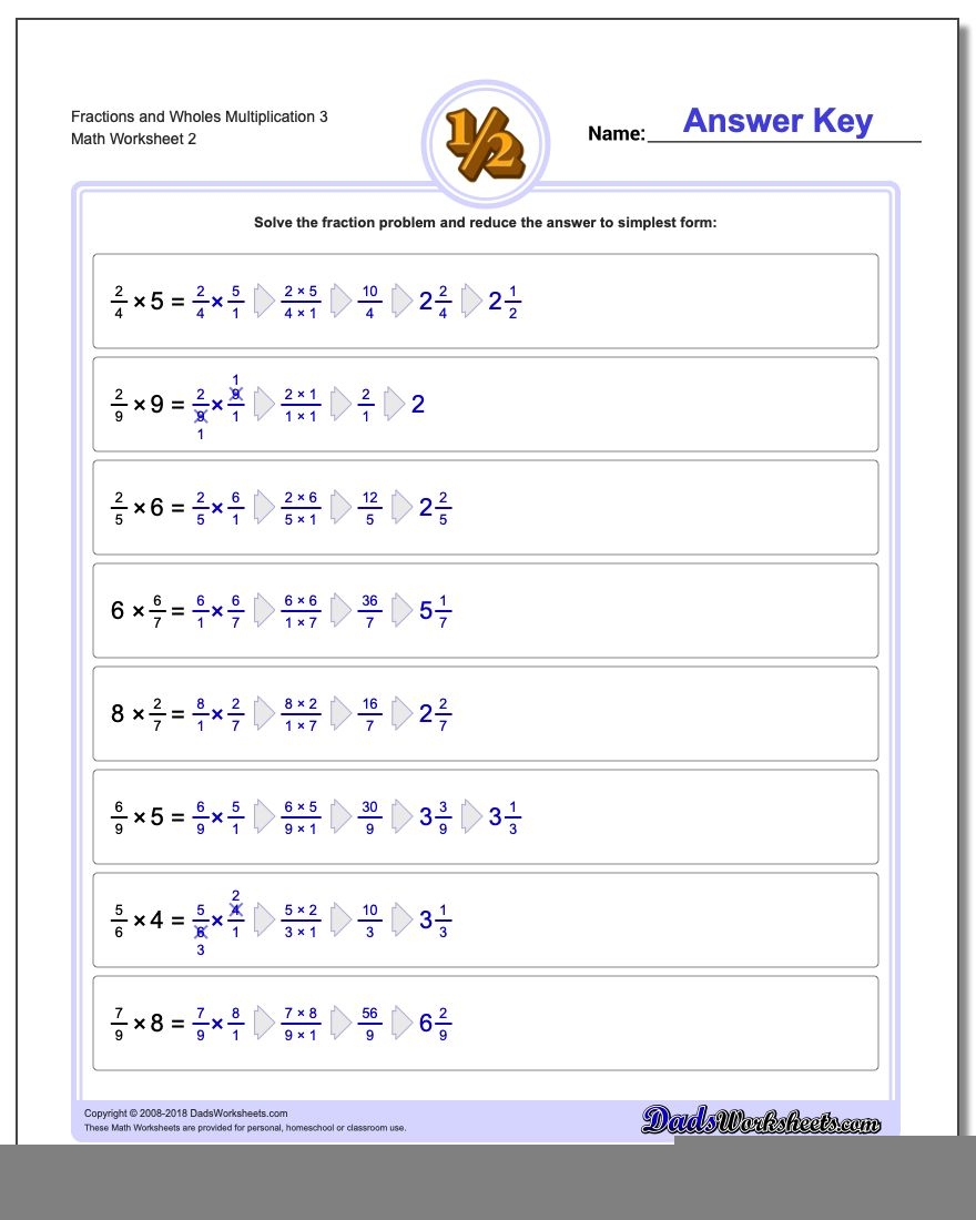 fraction and whole number multiplication worksheet