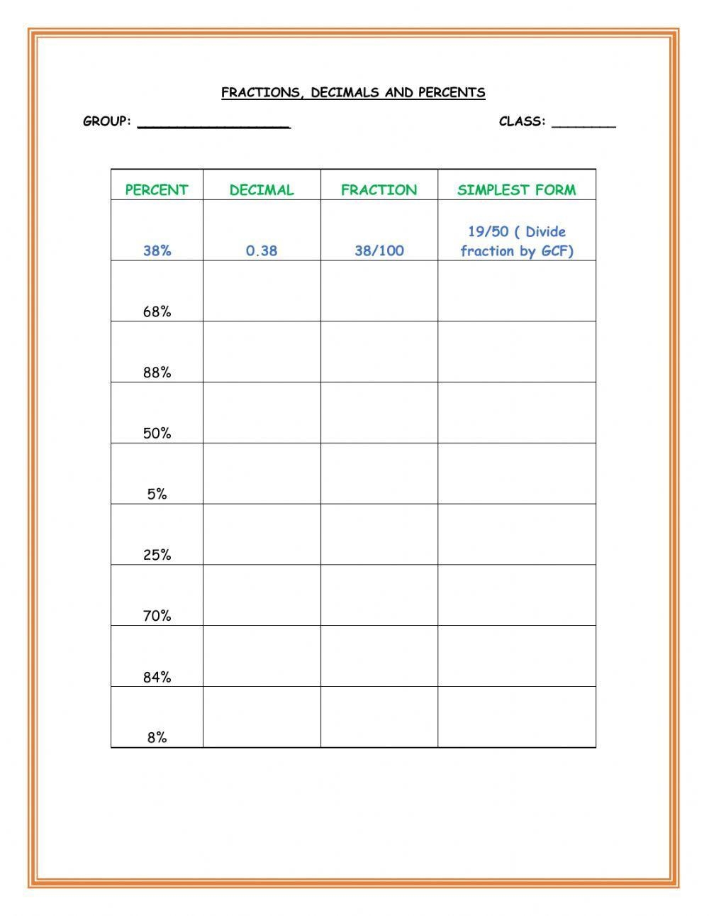 fraction decimal worksheet