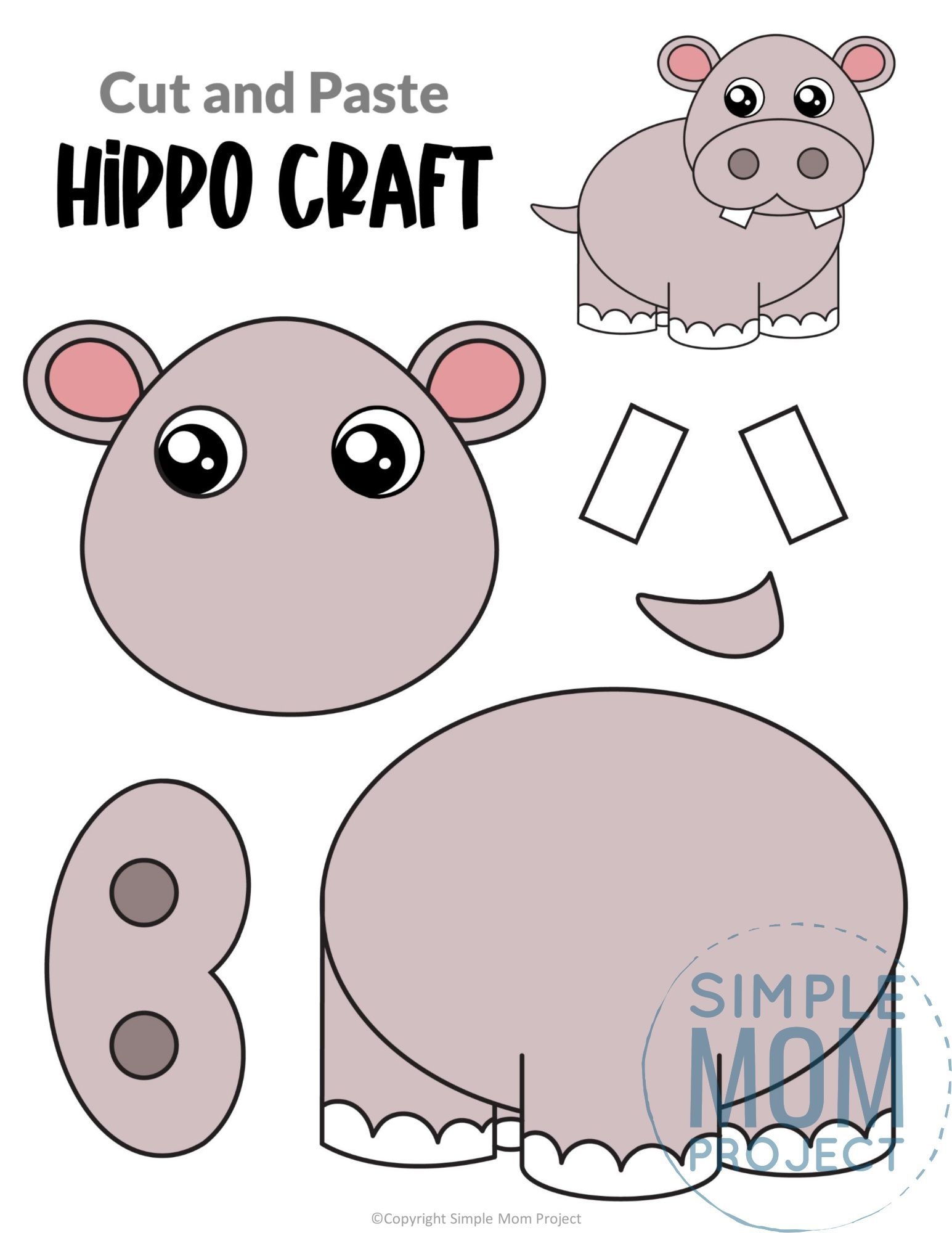 printable hippo craft template