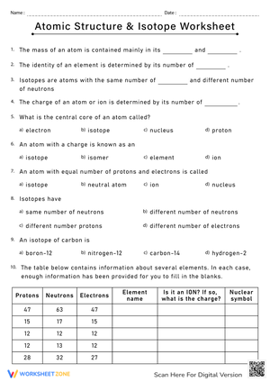 Free Printable Isotope Practice Worksheets For Students