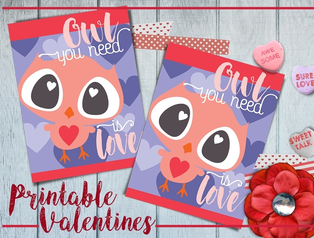 Free Printable Owl Valentine Cards Four Cards To A Page