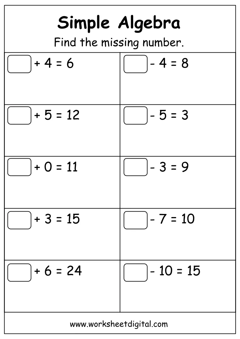 6th grade algebra worksheets
