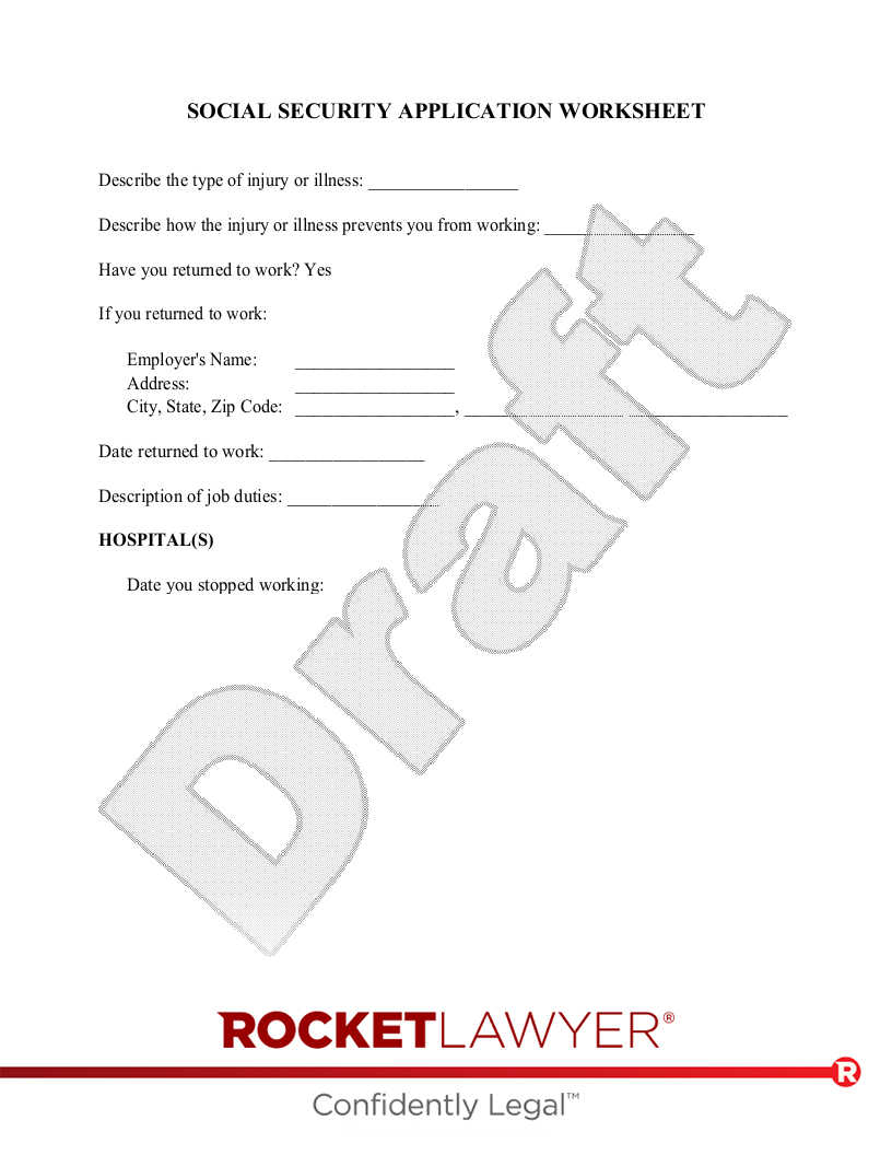 Free Social Security Application Worksheet Rocket Lawyer Worksheets 