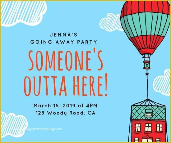 Going Away Party Invitation Template Free Of Blue Hot Air Balloon Going 