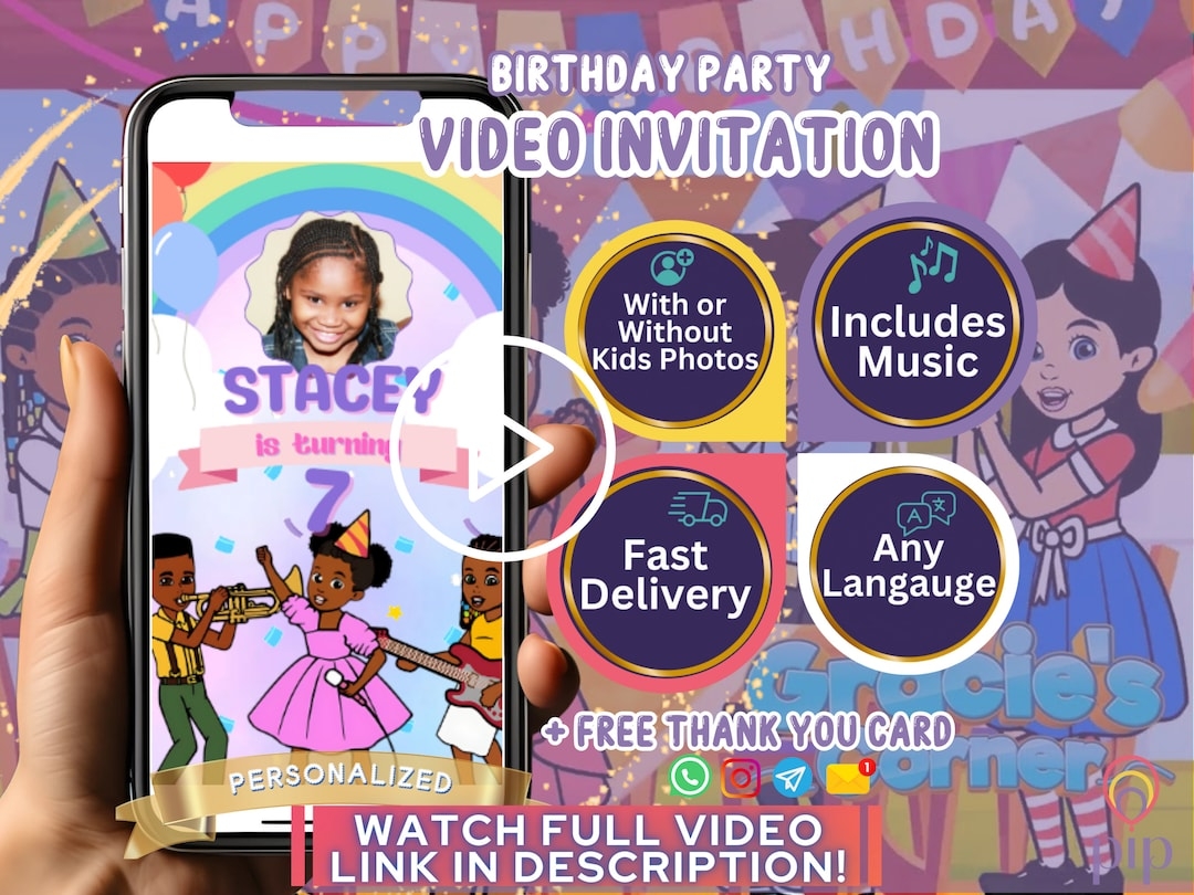 Gracie 39 s Corner Invitation Template Birthday Digital Video Invite 