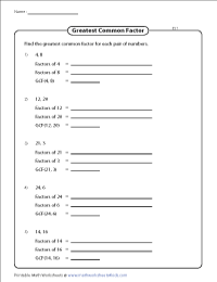 greatest common factor worksheet