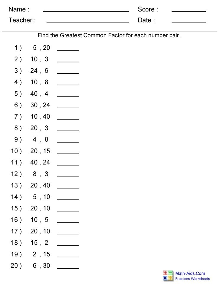 Greatest Common Factor Worksheet Hoeden At Home