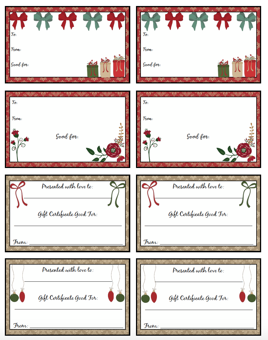 free printable holiday gift cards
