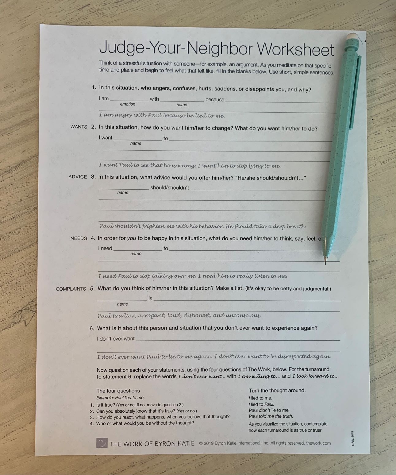judge your neighbor worksheet