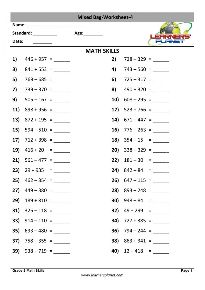 Maths Mixed Grade 2 Practice Worksheets