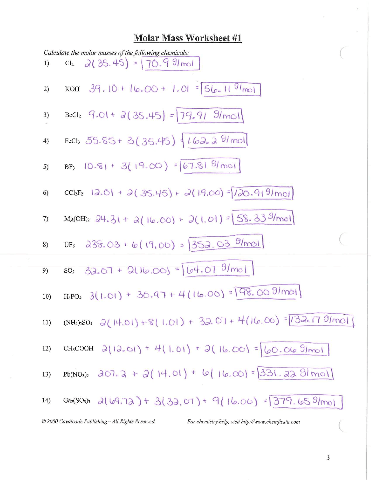 Molar Mass Worksheet Study Notes Environmental Science Docsity 