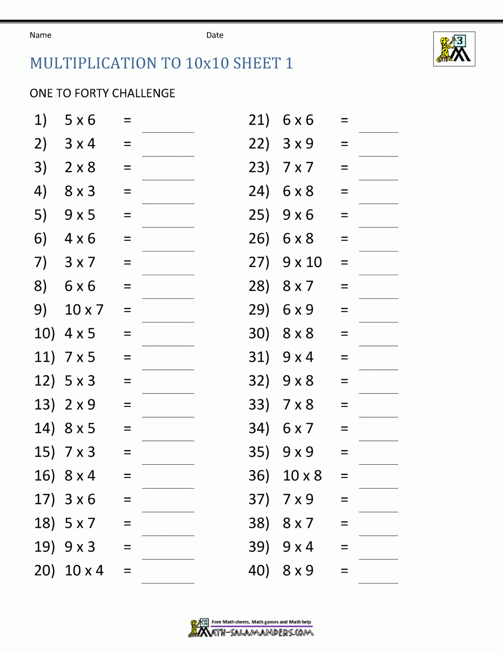 math facts practice worksheets