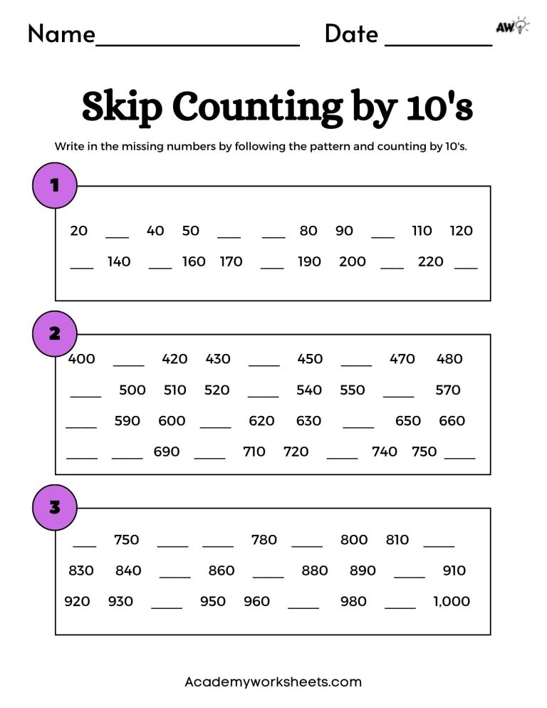 counting by 10 worksheets
