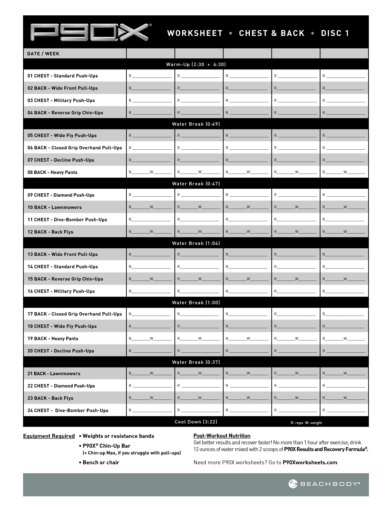 P90x Shoulders And Arms Worksheets