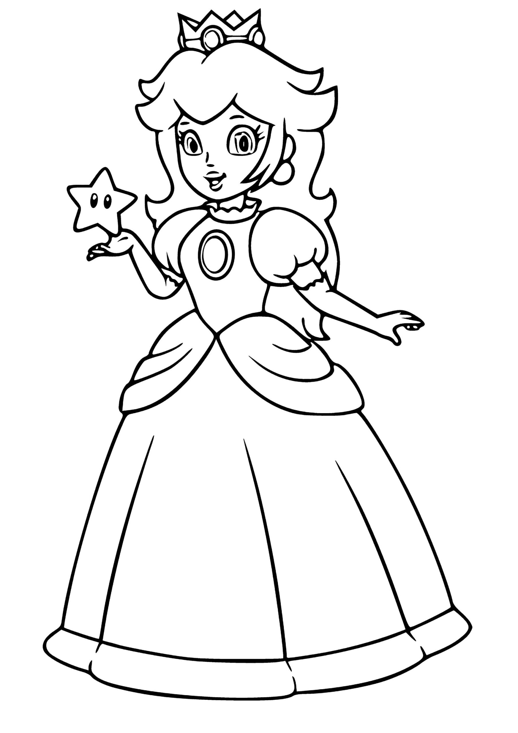 Princess Peach With A Star Super Mario Bros Coloring Pages