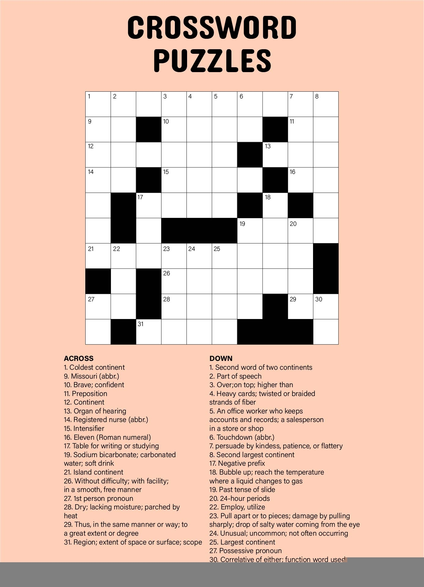 printable crossword puzzles medium