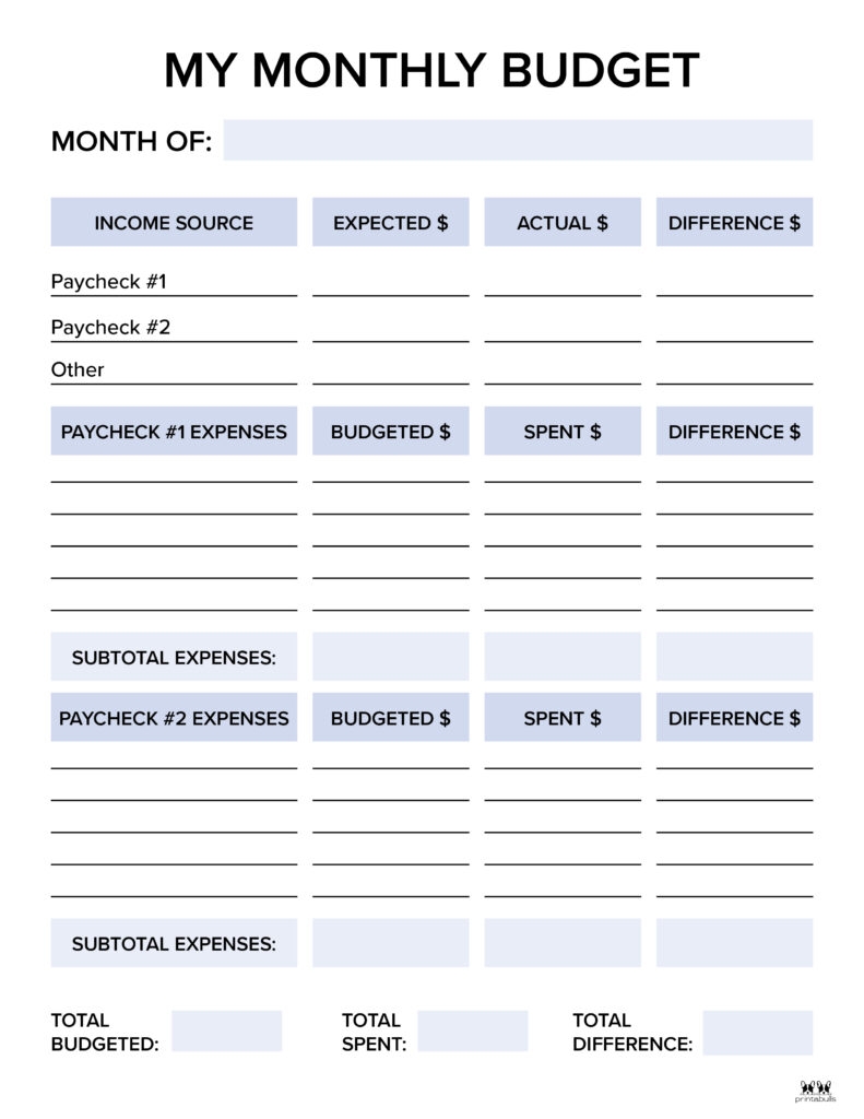 free printable monthly budget template