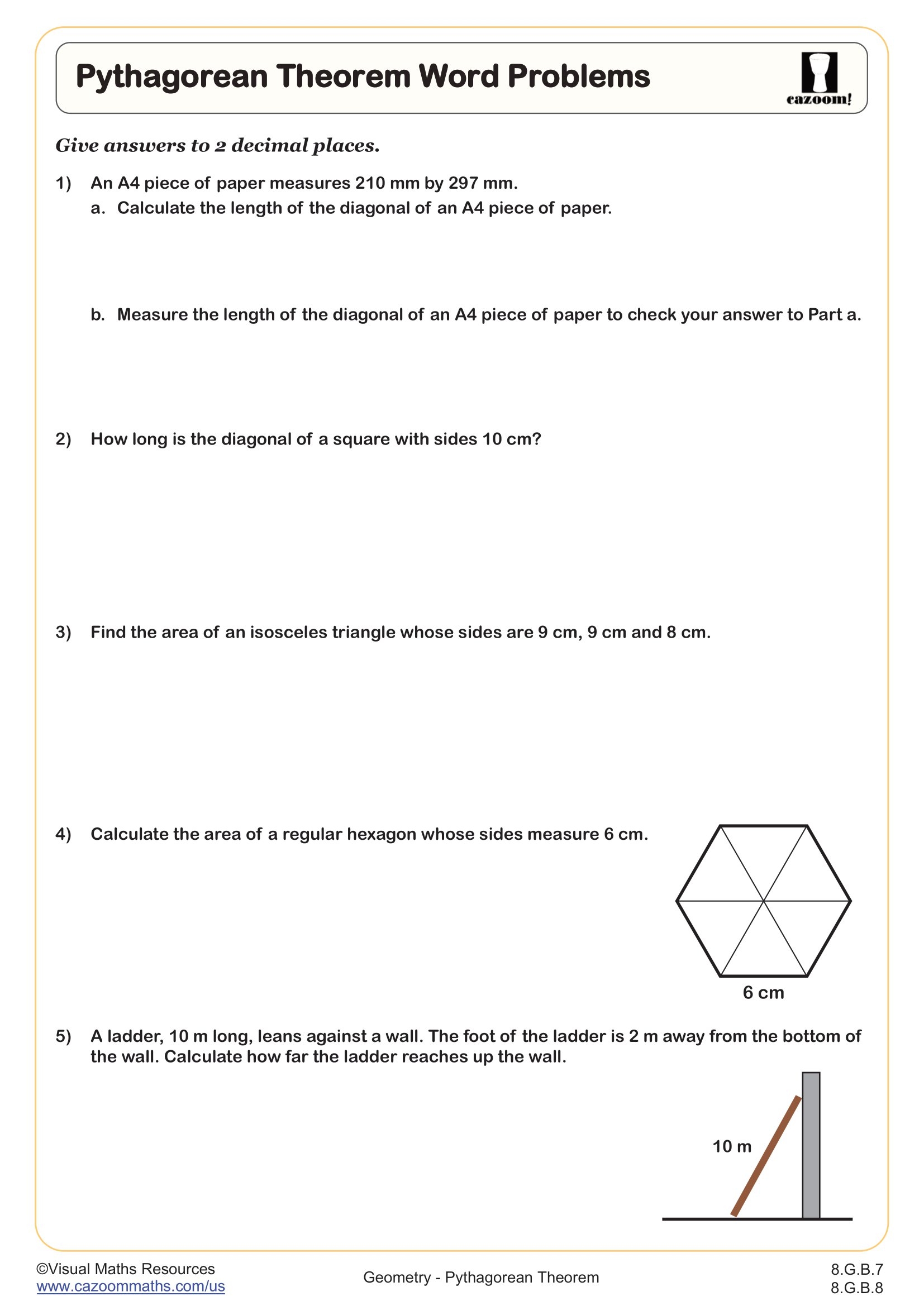 Pythagorean Theorem Word Problems Worksheet PDF Printable 