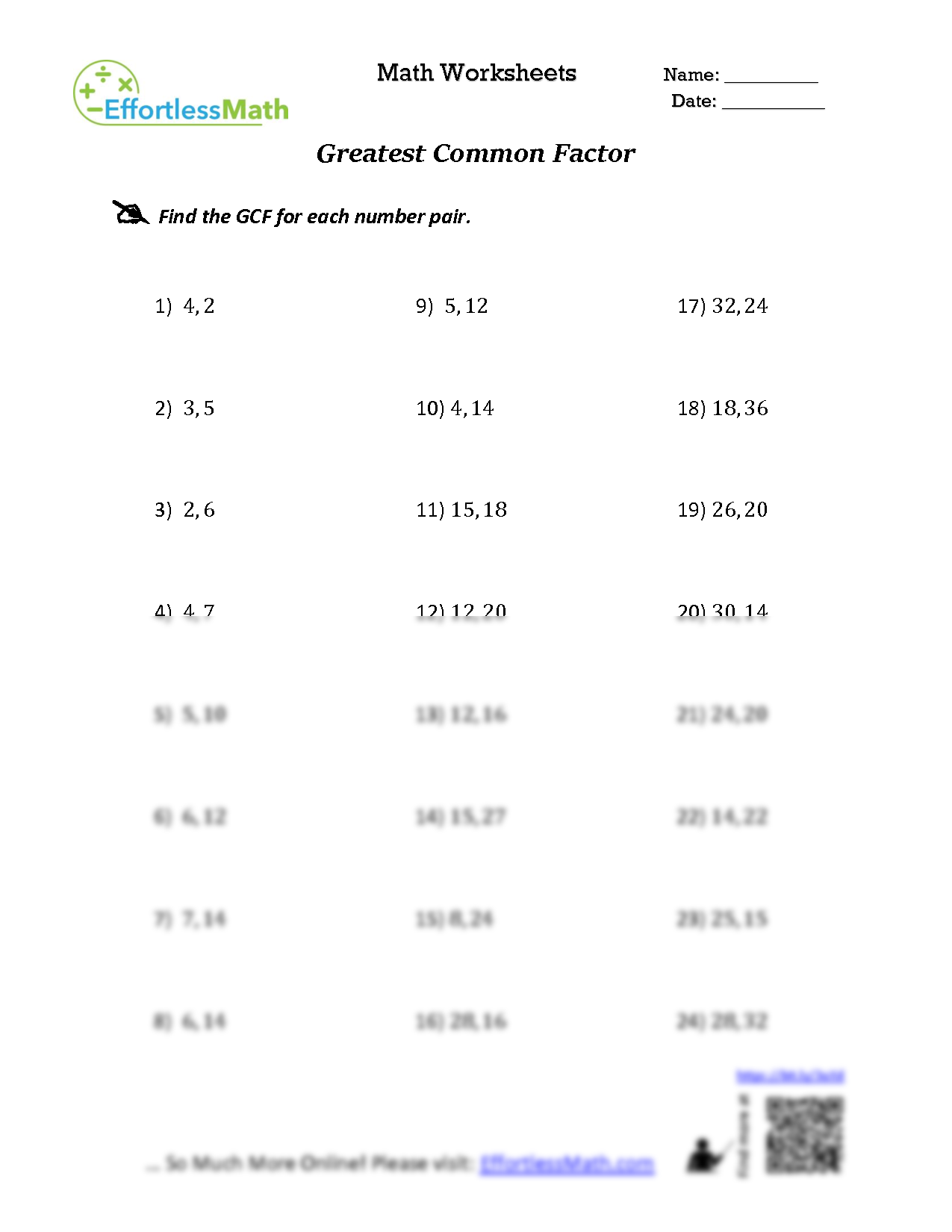 SOLUTION Greatest Common Factor Worksheet Studypool Worksheets Library