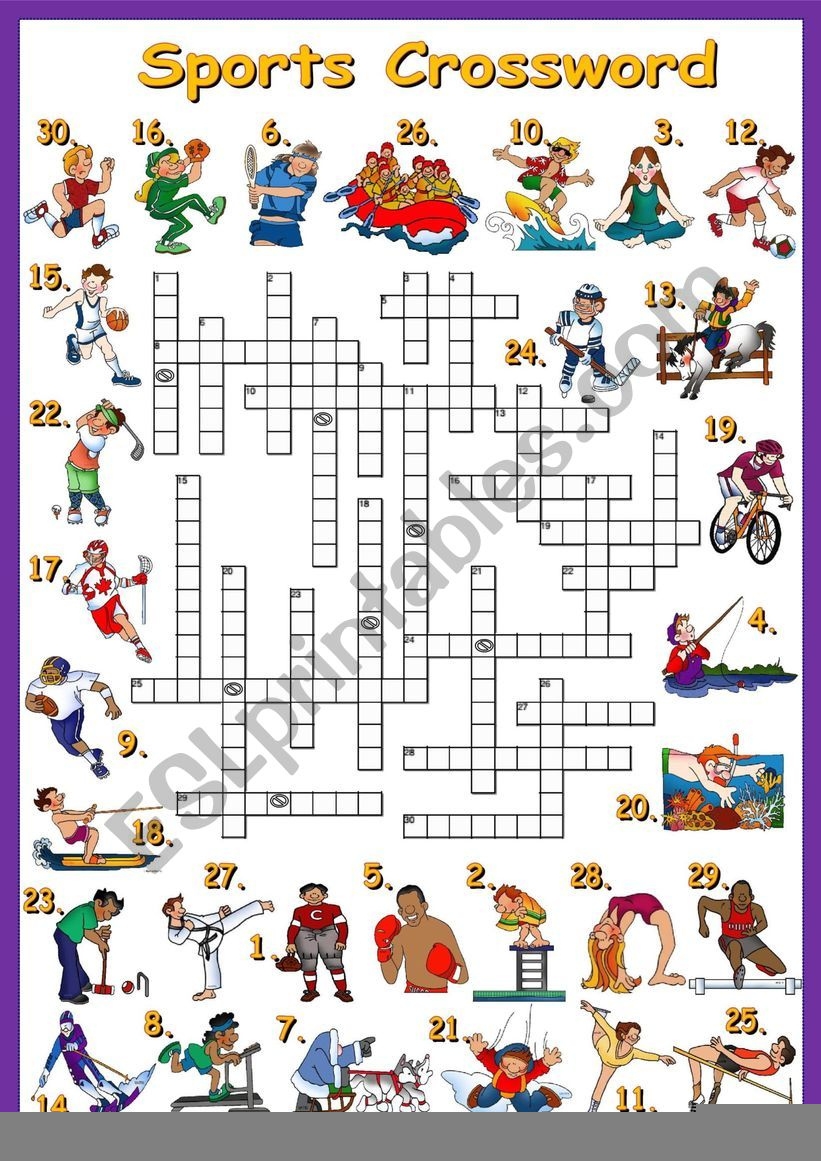 Sports ESL Printable Crossword Puzzle Worksheets For Kids Printable 