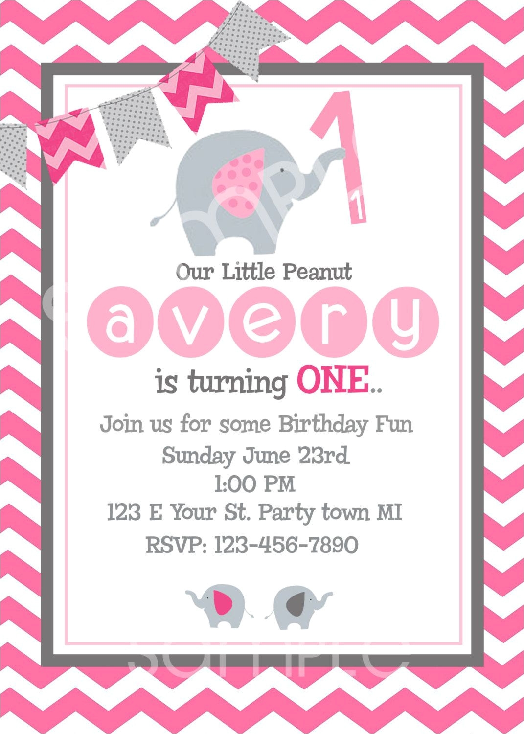 1 Year Birthday Invitation Card Elephant Birthday Invitation First 