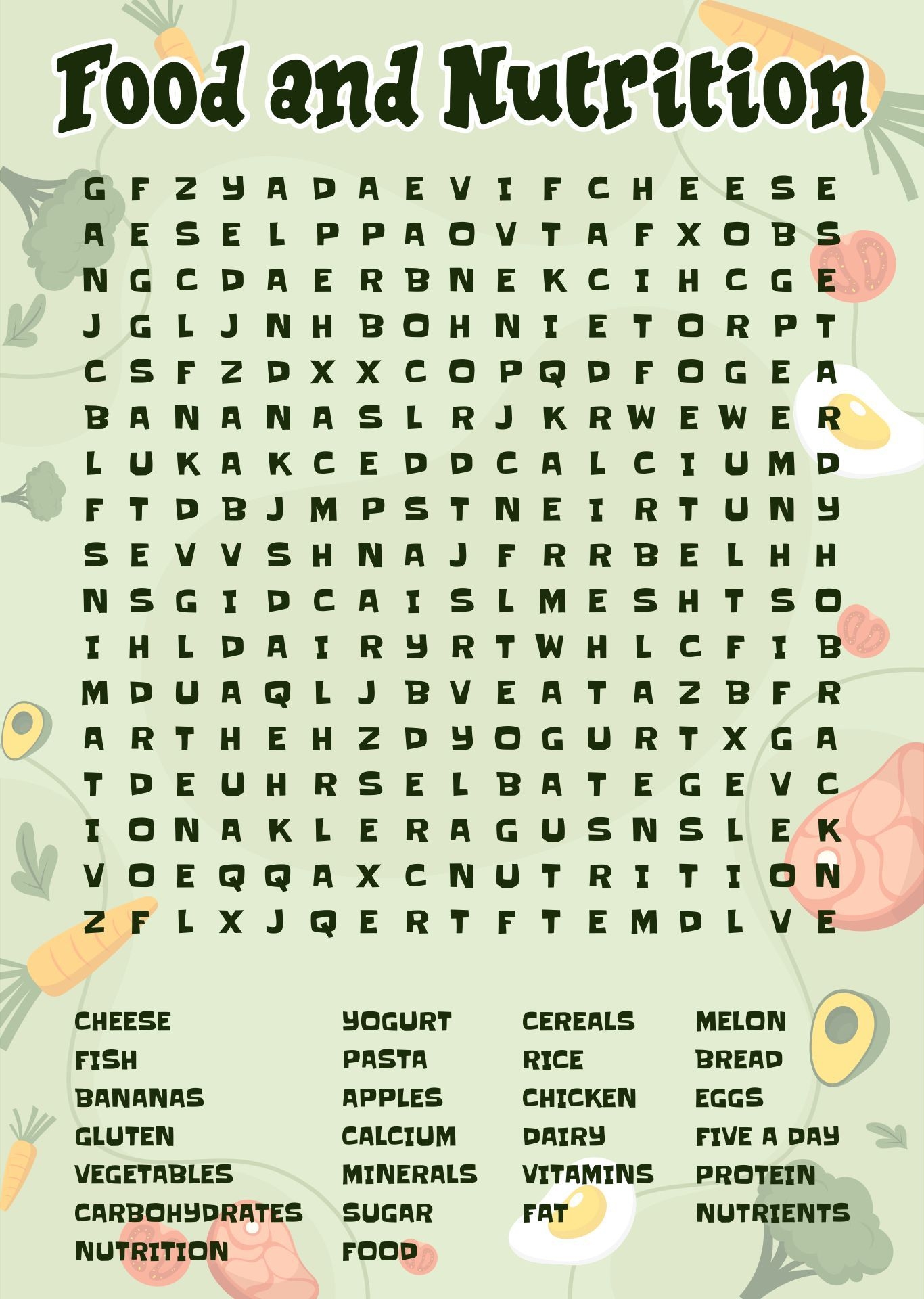 10 Best Printable Nutrition Puzzles Word Search PDF For Free At