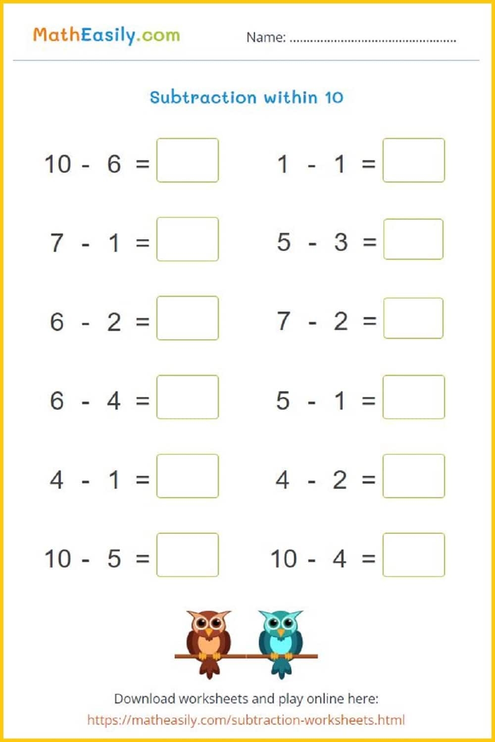 100 Math Subtraction Worksheets PDF Free Download