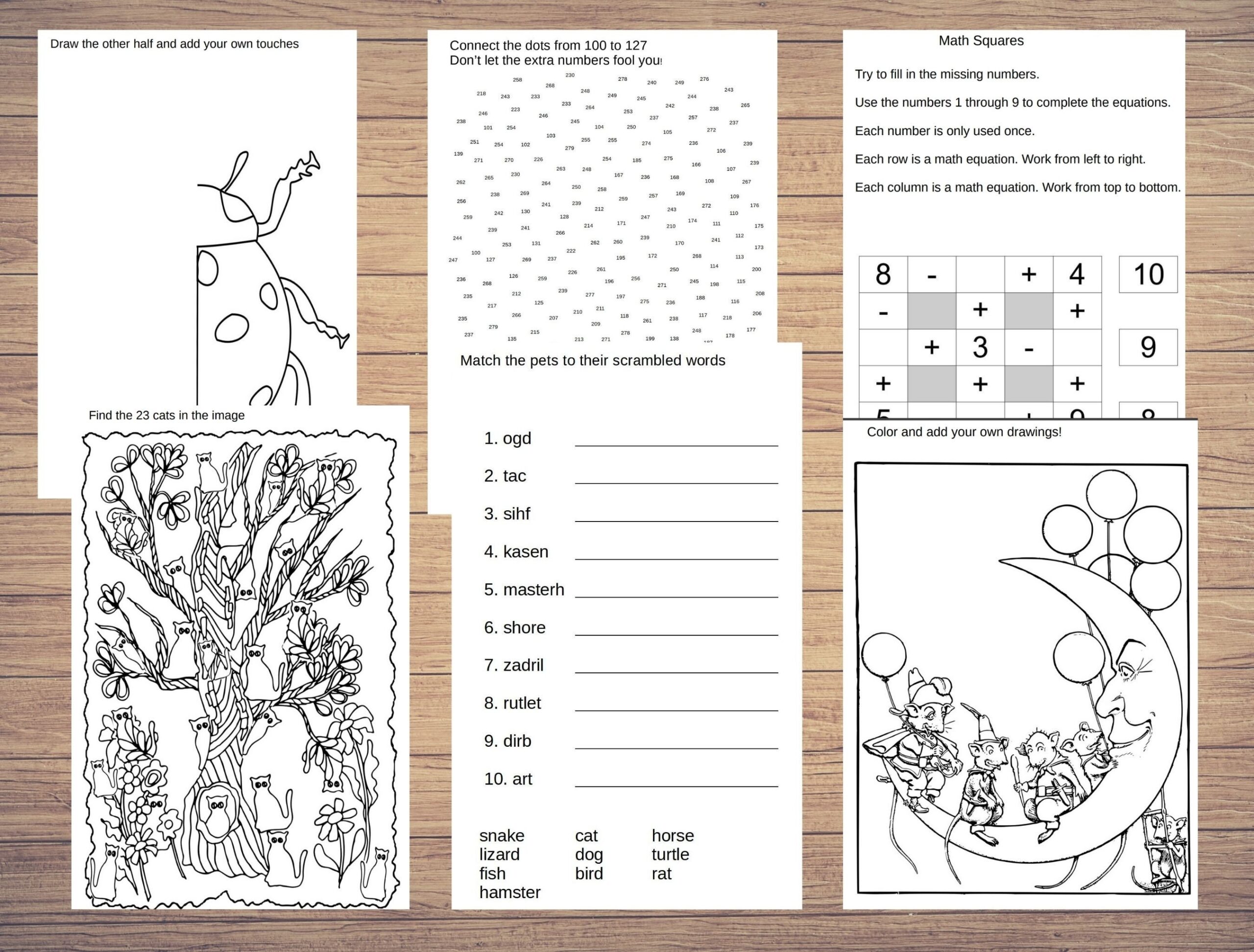 100 Printable Activities Kids Age 5 7 Coloring Hidden Image Math 