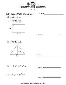 10th Grade Math Worksheets Worksheets Worksheets