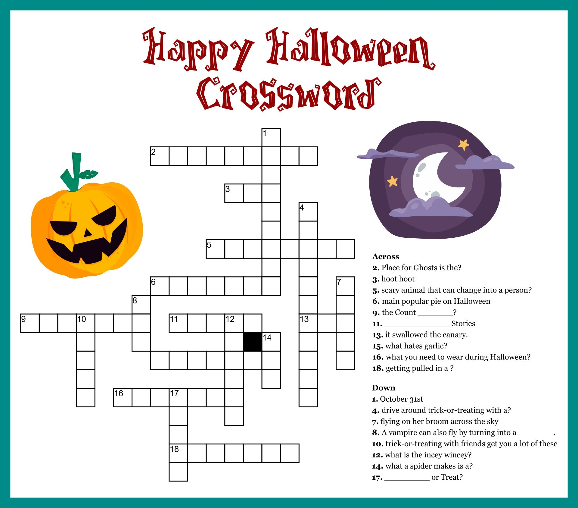 15 Best Halloween Crossword Puzzles Printable Printablee