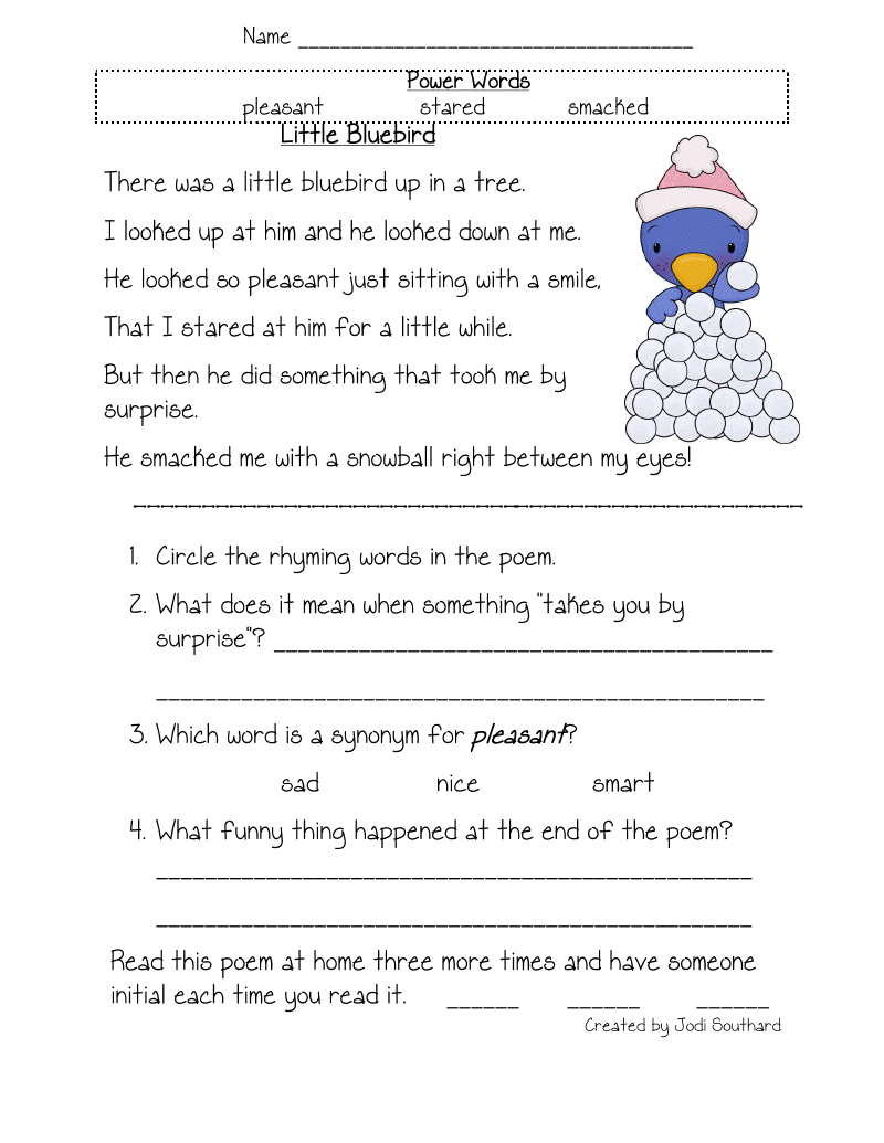 1St Grade Comprehension Worksheets Wendelina