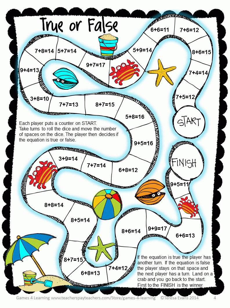 1St Grade Math Board Games Printables