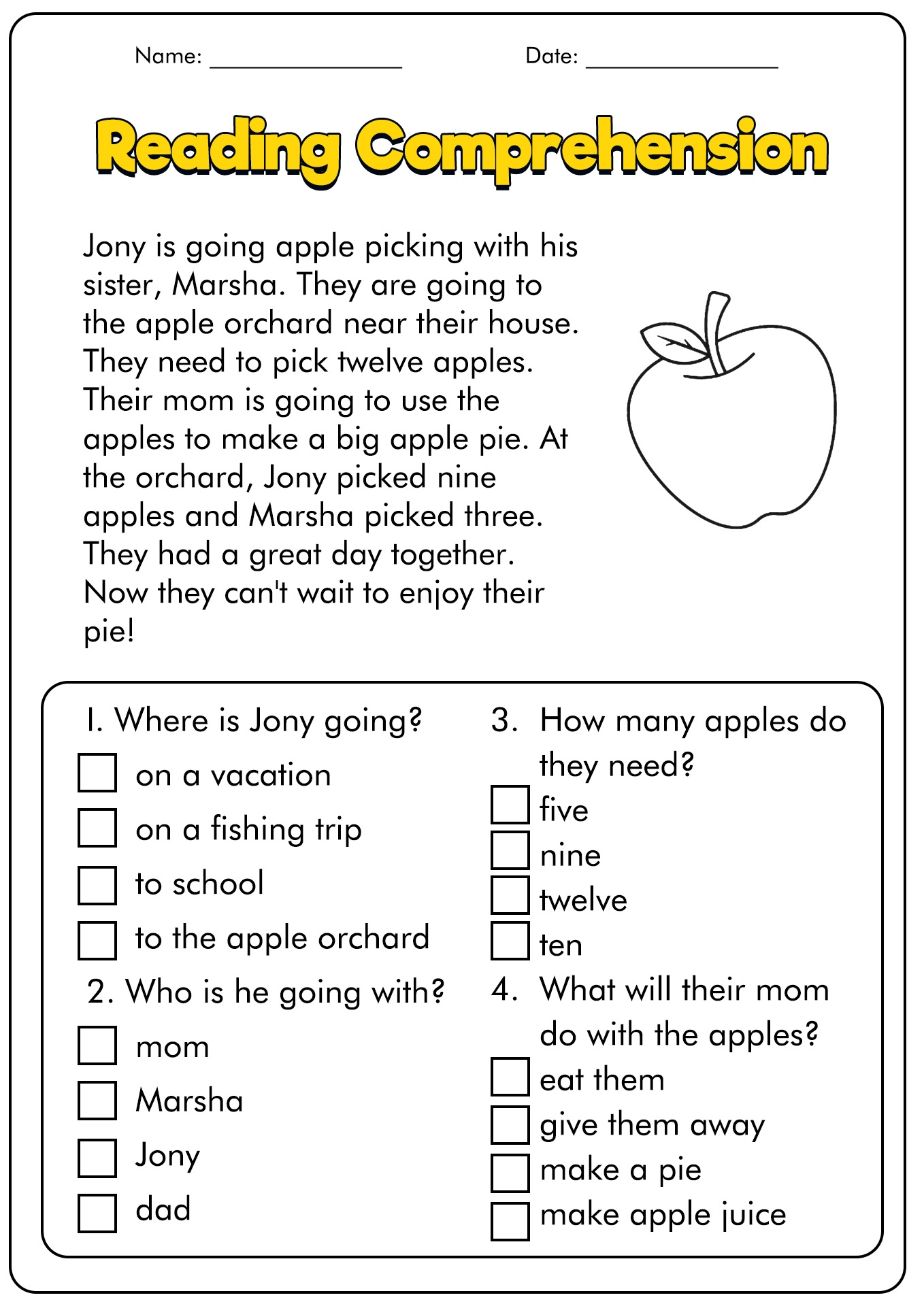 1st grade reading comprehension worksheets
