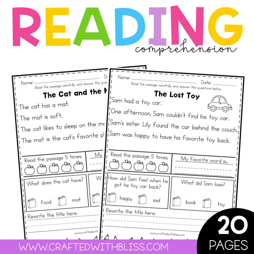 20 FREE Kindergarten Reading Comprehension Printable Free 