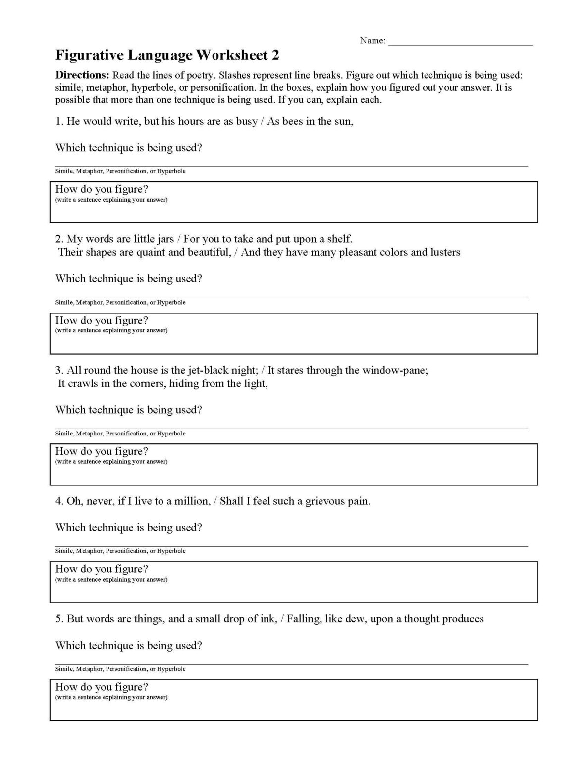 nonliteral language worksheets