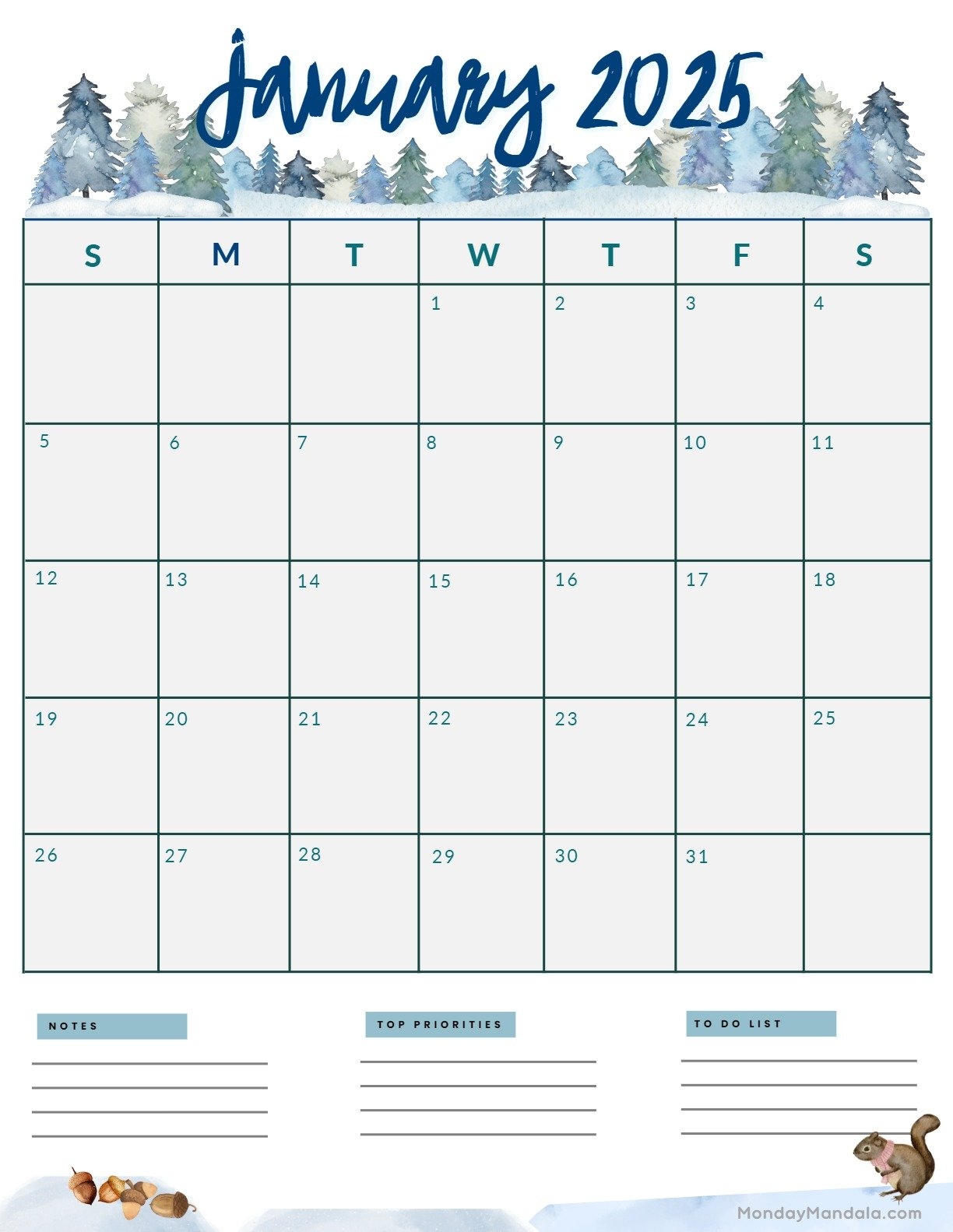 2025 January Calendar Cute Printable Bookmarks Printable Nayeli Sun