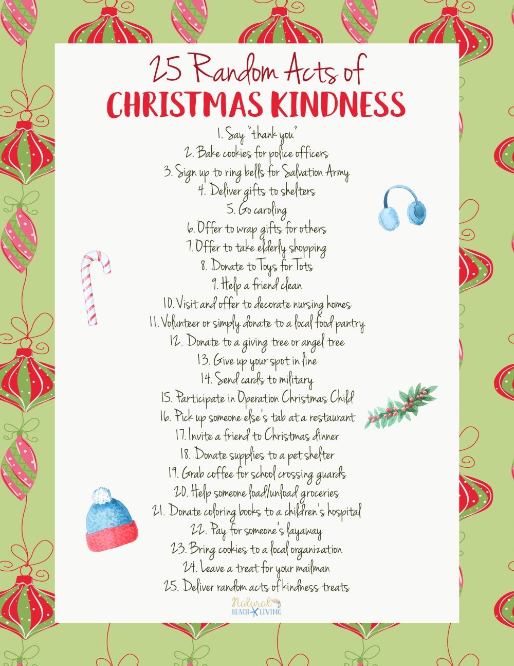 25 Random Acts Of Christmas Kindness Printable Natural Beach Living
