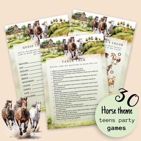 30pc Horse Lovers Party Games Bundle Printable Games For Riders 