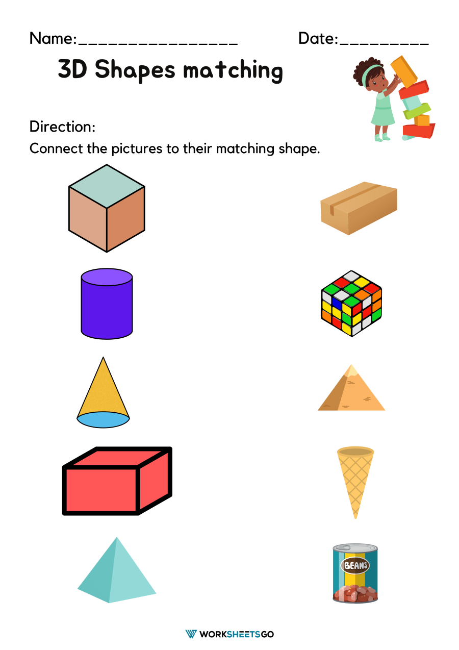 3D Shapes Matching Worksheets WorksheetsGO