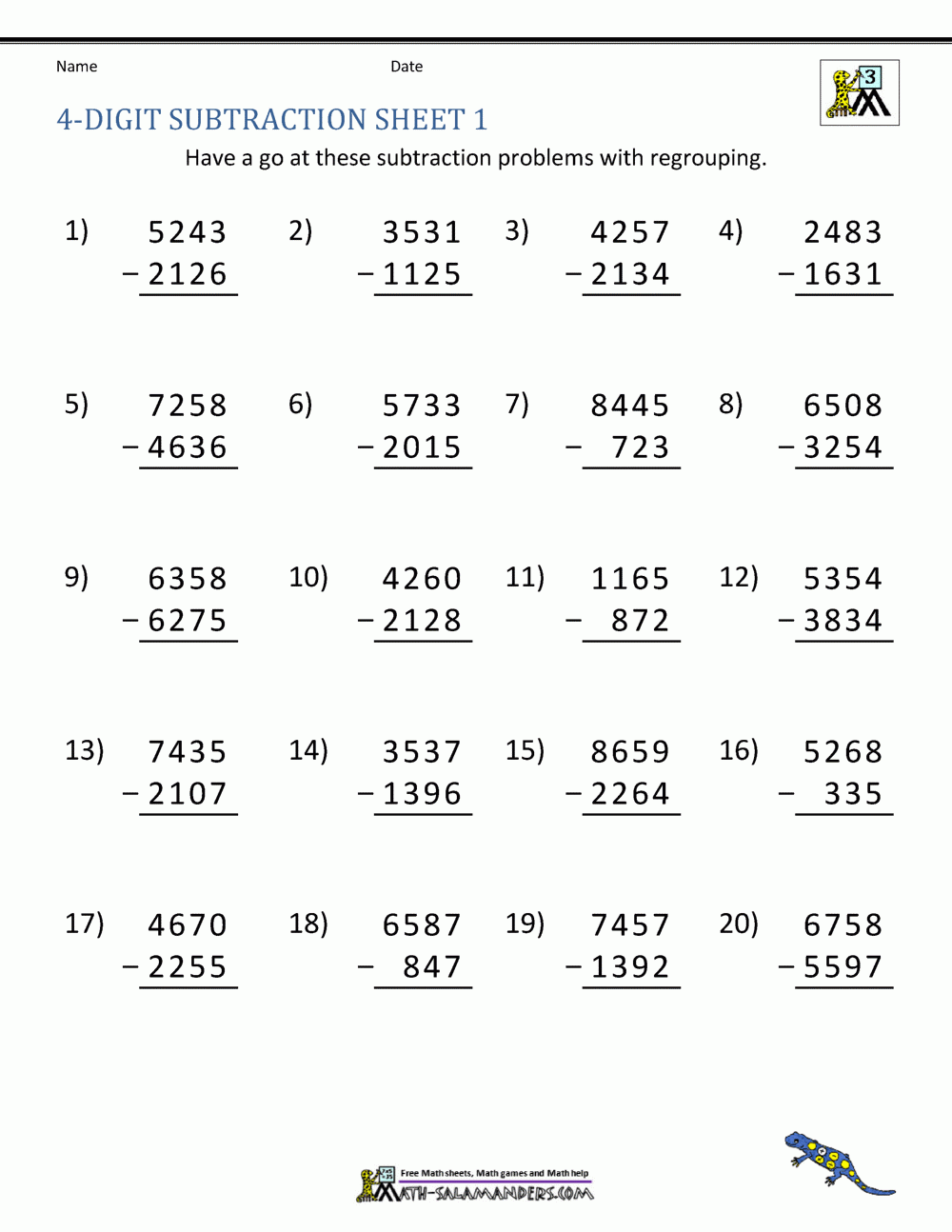 3rd grade subtraction worksheets