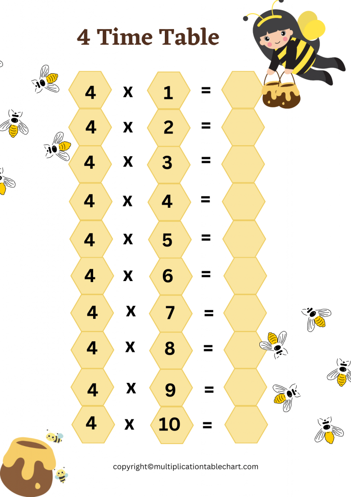 4 times table worksheet