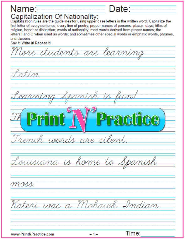 42 Capitalization Worksheets Rules List