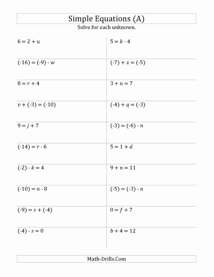 solving 2 step equations worksheet
